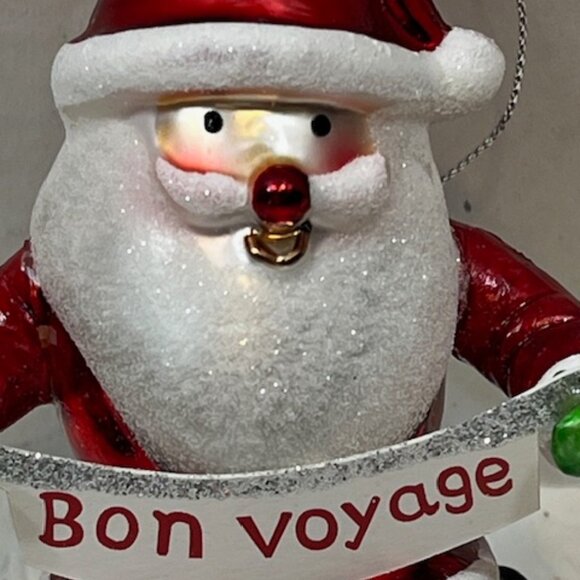 Bon Voyage Travel Christmas Santa Suitcase Glass Glitter Ornament 5"๐ - Picture 6 of 9